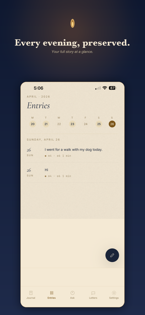 A list of past journal entries by date
